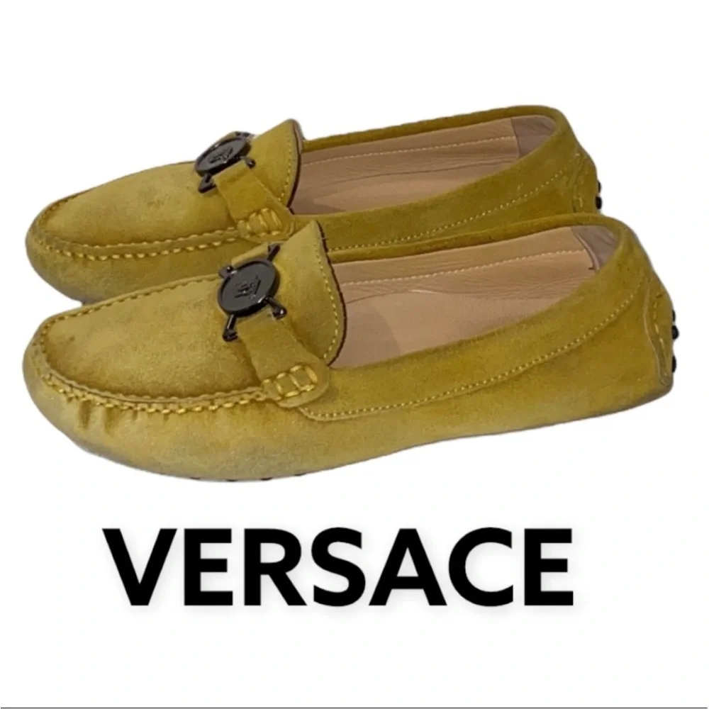 Authentic Versace luxury designer signature suede leather drivers loafers boys 2